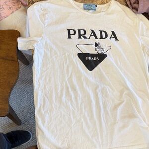 Prada White Tee with Black Logo Design